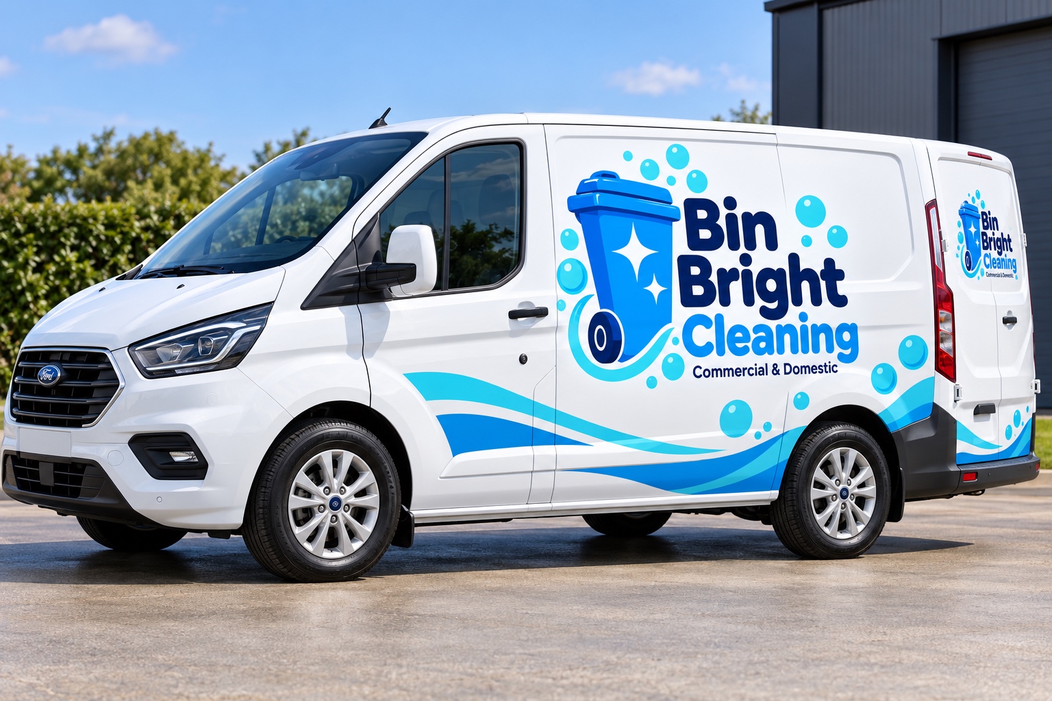 Bin Bright Cleaning branded van outside a commercial premises